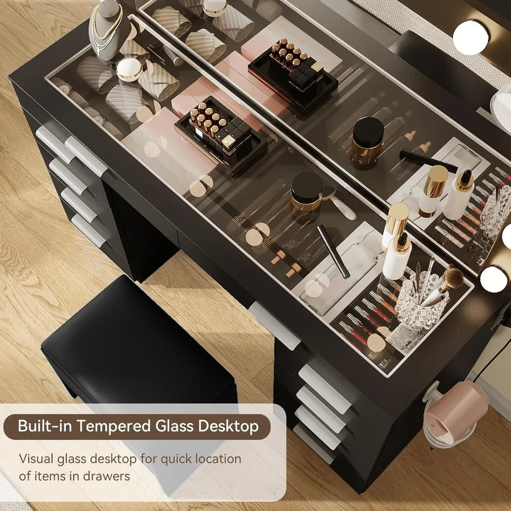 56-Inch LED Vanity Desk with Mirror