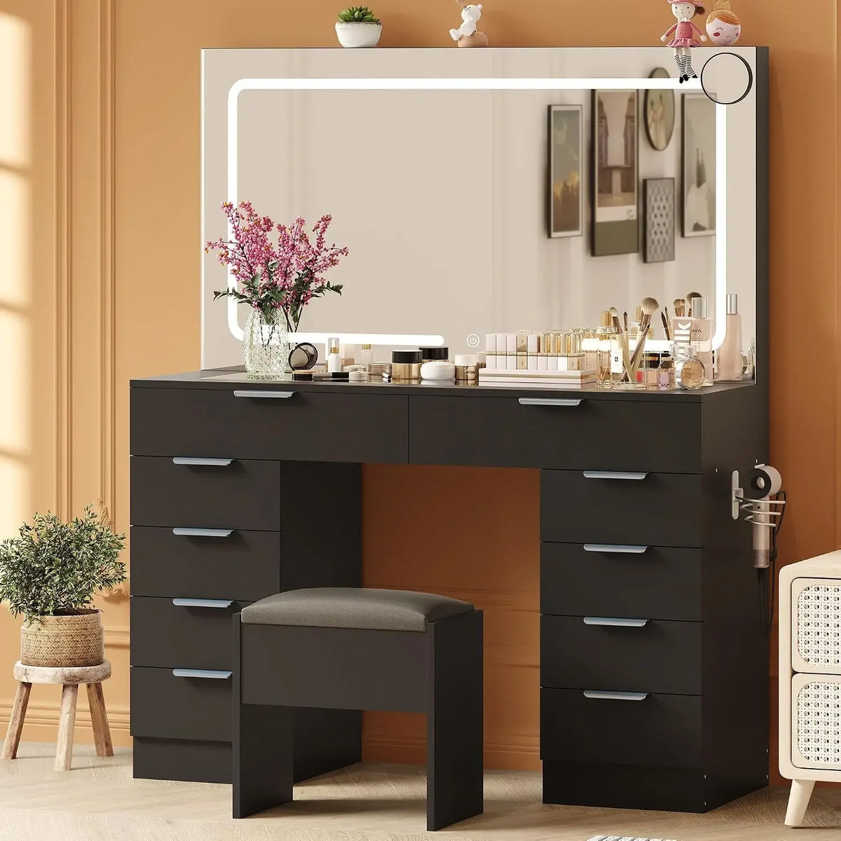 Modern Vanity Desk with LED Mirror & Lights