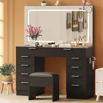 Modern Vanity Desk with LED Mirror & Lights