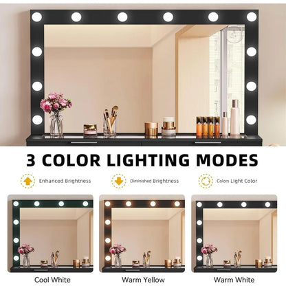 56-Inch LED Vanity Desk with Mirror