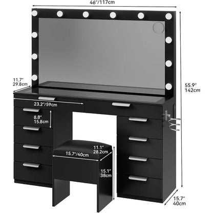 56-Inch LED Vanity Desk with Mirror