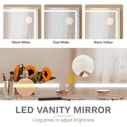 Modern Vanity Desk with LED Mirror & Lights