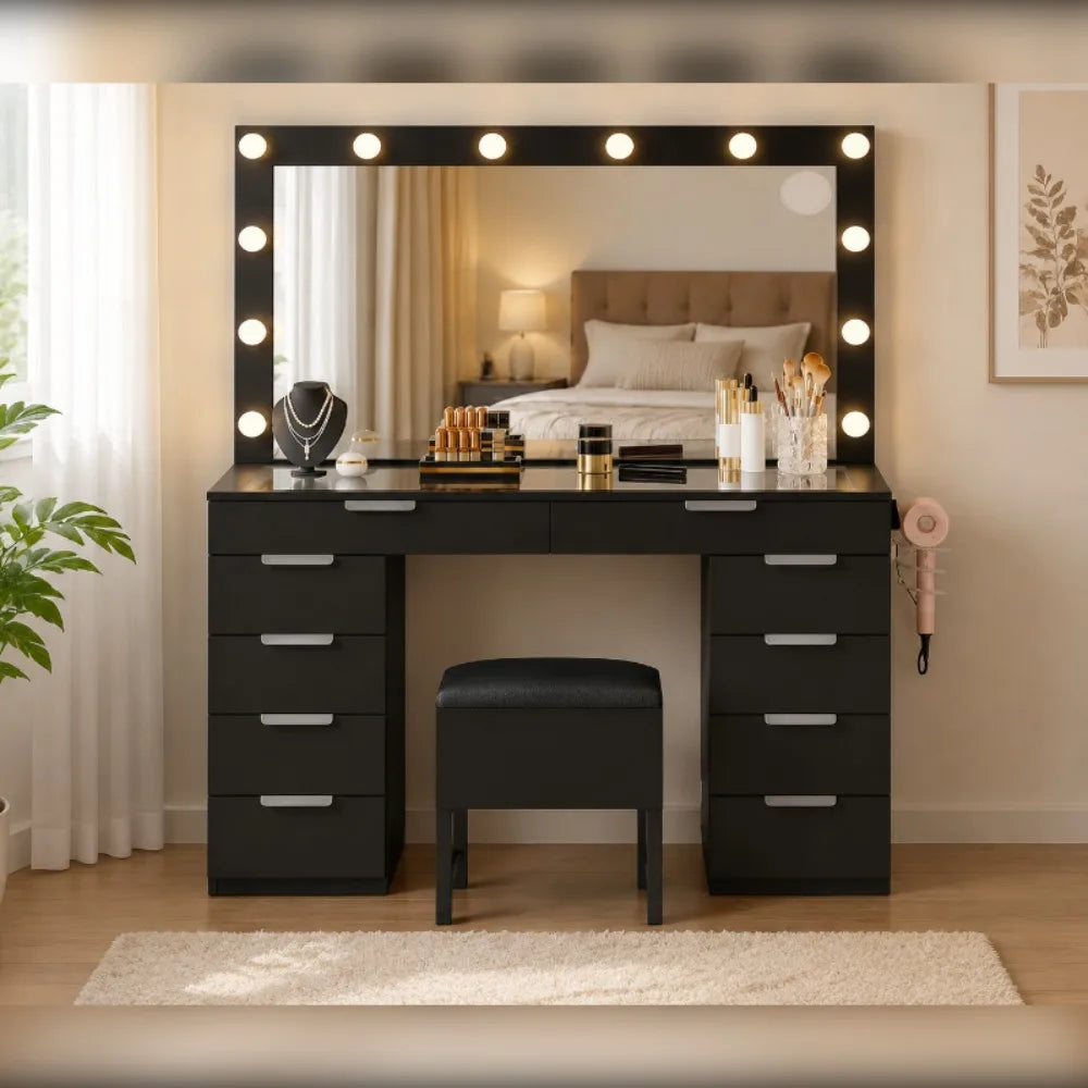 56-Inch LED Vanity Desk with Mirror